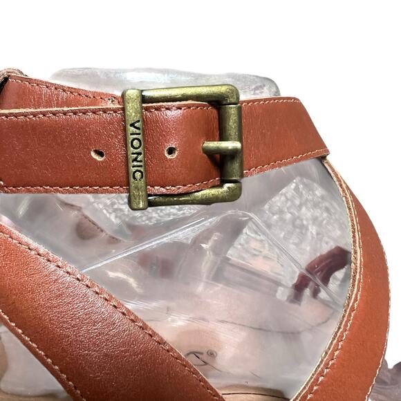 Vionic Clarissa Brown Leather Wedge Sandals Size 9 Strappy - Picture 8 of 14